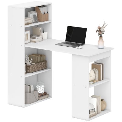 Bureau informatique 120L x 55l x 120H cm biblioth&egrave;que adjacente multi-rangements blanc 