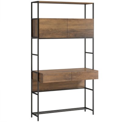 Bureau informatique avec 2 tiroirs &eacute;tag&egrave;res bois marron