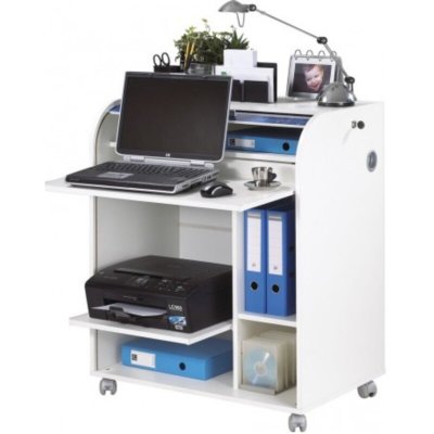 Bureau informatique blanc &agrave; roulettes - coloris: blanc MUST095BL