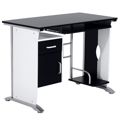 Bureau informatique design en mdf 100 L x 52 I x 75H cm noir et blanc