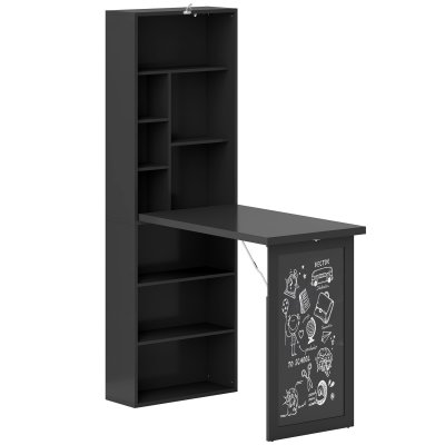 Bureau informatique pliable avec biblioth&egrave;que tableau noir mdf noir