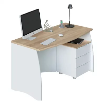 Bureau roy avec caisson de 3 tiroirs l136cm - blanc / bois FOBUR4625A