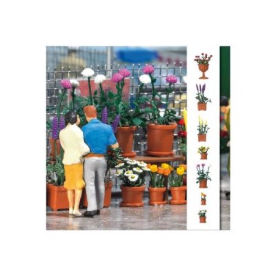 BUSCH  Set of pots with flowers-H0 - Trains miniatures : d&eacute;cors