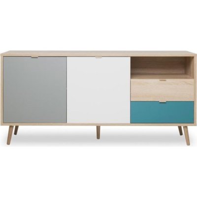 But Buffet scandinave ARUBA Ch&ecirc;ne, bleu, gris et blanc