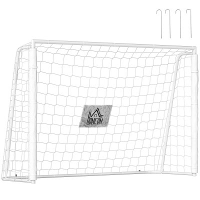 HOMCOM But de football ch&acirc;ssis m&eacute;tal filet PE - piquets & outil inclus - blanc