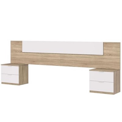 HABITDESIGN But T&ecirc;te de lit LINEA 2 chevets et 4 tiroirs blanc