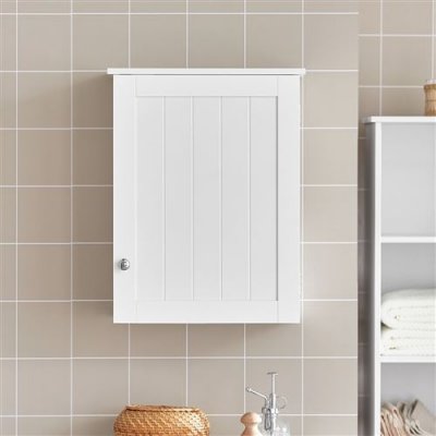 BZR19-W Meuble Haut de Salle de Bain Meuble de Rangement Mural Armoire Suspendue