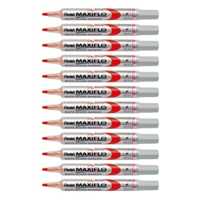 PENTEL C/12 Rotulador Pizarra Rojo Maxiflo Punta Conica 