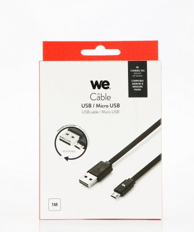 WE C ble USB/micro USB plat 1m noir - reversible