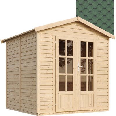 TIMBELA Cabane en bois avec plancher, avec bardeaux bitumineux couleur l233xP222xH233cm - M351FB+H351FBGREEN