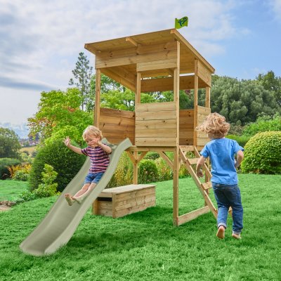 TP TOYS Cabane sur pilotis en bois FSC&reg; avec toboggan vert kaki CIMES