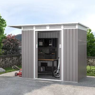 SOANA GARDEN SHED Cabanon t&ocirc;le galvanis&eacute;e grise pour outils de jardin Tyrol 257X142x184cm