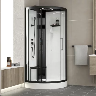 AURLANE Cabine de douche 1/4 de cercle 95x95x218 cm - fonction hammam, jets hydromassants, led et bluetooth