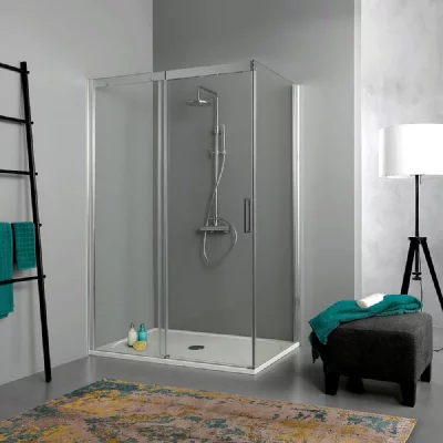 KIAMAMI VALENTINA CABINE DE DOUCHE 70x130 PORTE COULISSANTE AVEC C&Ocirc;T&Eacute; FIXE EN CRYSTAL