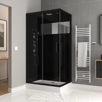 AURLANE Cabine de Douche Black Mirror 2 Rectangle - Noir - 110 x 80 x 220 cm