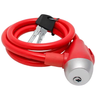 AVIZAR C&acirc;ble Antivol en Acier &agrave; Cl&eacute; avec Gaine en PVC pour V&eacute;lo et Trottinette Rouge