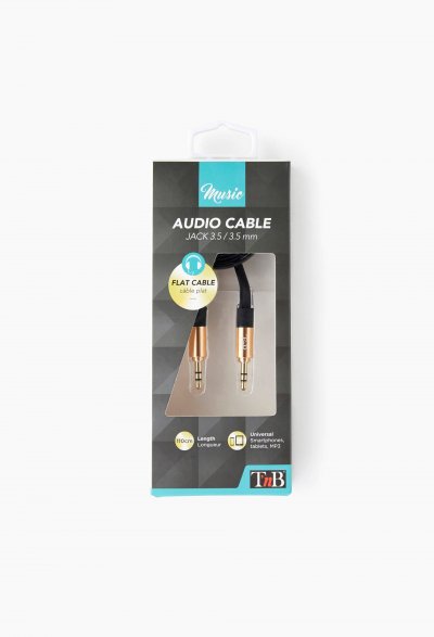 TNB C&acirc;ble audio plat  Jack 3,5mm 1,1m, or & noir, anti noeuds