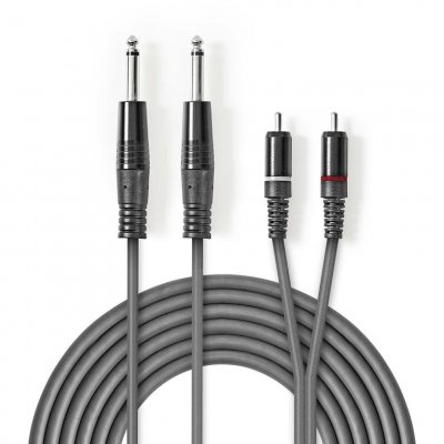NEDIS C&acirc;ble audio st&eacute;r&eacute;o 2x 6,35 mm m&acirc;les - 2x rca m&acirc;les 3,0 m gris