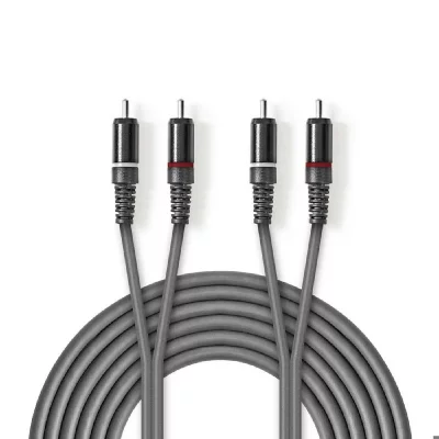 NEDIS C&acirc;ble audio st&eacute;r&eacute;o 2x rca m&acirc;les - 2x rca m&acirc;les 1,5 m gris
