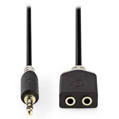NEDIS C&acirc;ble audio st&eacute;r&eacute;o 3,5 mm m&acirc;le - 2x 3,5 mm femelle 0,2 m anthracite