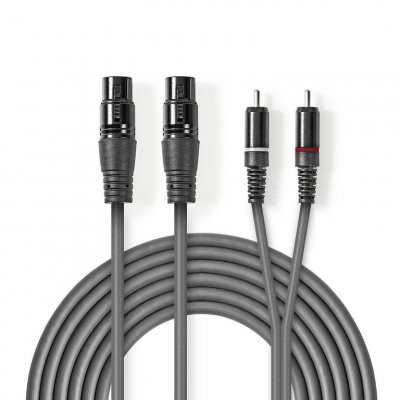 NEDIS C&acirc;ble audio xlr 2x xlr femelles &agrave; 3 broches - 2x rca m&acirc;les 3,0 m gris