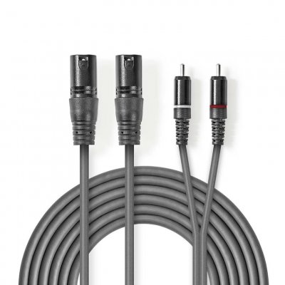 NEDIS C&acirc;ble audio xlr 2x xlr m&acirc;les &agrave; 3 broches - 2x rca m&acirc;les 1,5 m gris