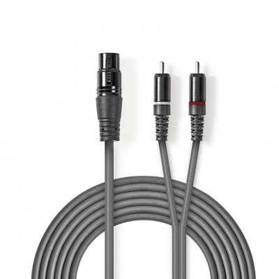 NEDIS C&acirc;ble audio xlr xlr femelle &agrave; 3 broches - 2x rca m&acirc;les 3,0 m gris