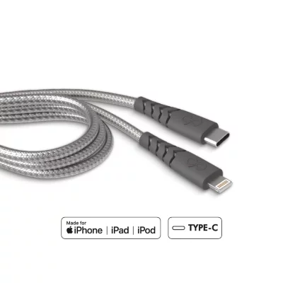 FORCE POWER C&acirc;ble chargeur renforc&eacute;  Lightning MFI Type C 1.2 m Gris