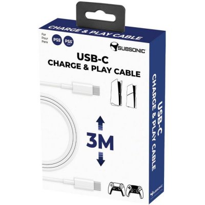 SUBSONIC C&acirc;ble de recharge pour manette PS5 - Longueur 3 m&egrave;tres USB C - USB C 