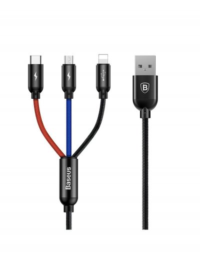 BASEUS C&acirc;ble de rechargement rapide USB-C 3 en 1 Iphone et Android 