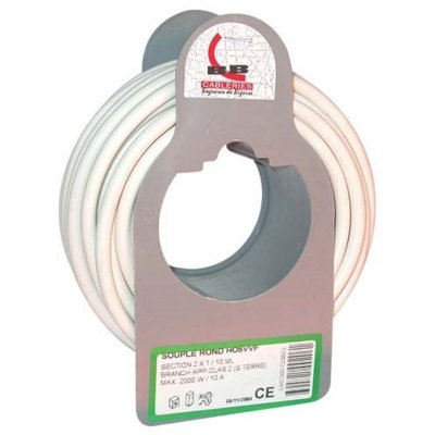 ELECTRALINE C&acirc;ble H05vvf 2x1.5 10m Blanc Couronne - 