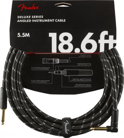 FENDER C&acirc;ble jack Deluxe Series Instrument, droit/coud&eacute;, noir Tweed - 5,5m