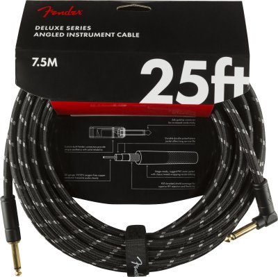 FENDER C&acirc;ble jack Deluxe Series Instrument, droit/coud&eacute;, noir Tweed - 7,5m