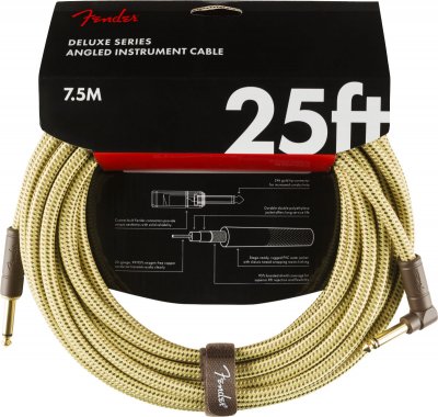 FENDER C&acirc;ble jack Deluxe Series Instrument, droit/coud&eacute;, Tweed - 7,5m