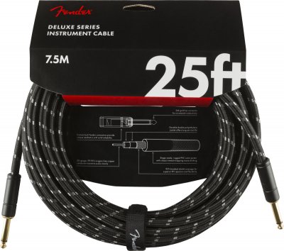 FENDER C&acirc;ble jack Deluxe Series Instrument, droit, noir Tweed - 7,5m