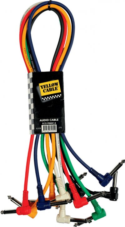 YELLOW CABLE C&acirc;ble jack-jack instrument 60cm (par 6) coud&eacute;s - Yellow C&acirc;ble P060C6