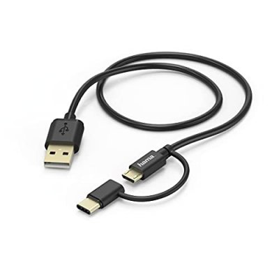 HAMA C&acirc;ble micro-USB 2 en 1 avec adaptateur USB Type-C, 1 m, noir - Neuf