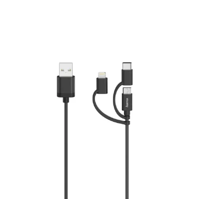 HAMA C&acirc;ble micro-USB, 3 en 1, av. adap. USB-C et Lightning, USB 2.0, 0,75 m