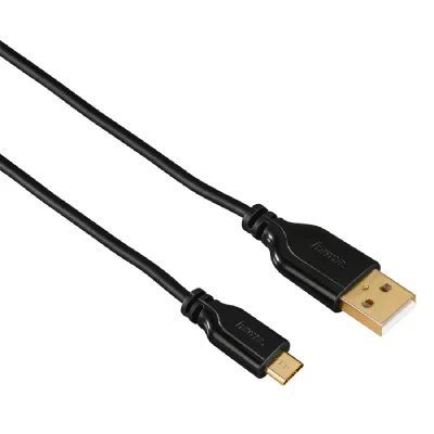HAMA C&acirc;ble micro-USB, dor&eacute;, antitorsion, noir, 0,75m - Neuf