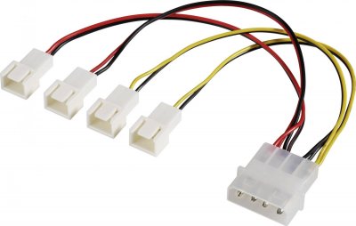 AKASA C&acirc;ble Molex vers 4 x connecteurs 3 broches ventilateur - 15 cm - 