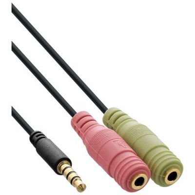 INLINE C&acirc;ble pour casque audio &reg; 3.5mm m&acirc;le 4 broches &agrave; 2x 3.5mm 2m