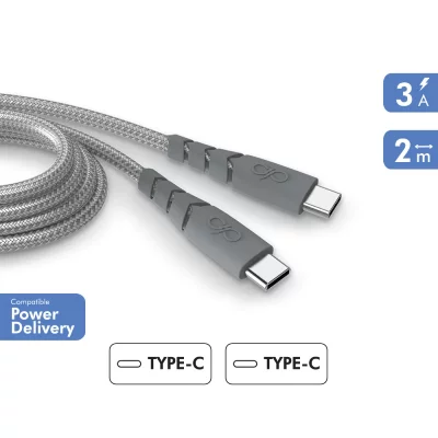 FORCE POWER C&acirc;ble renforc&eacute;  USB Type-C vers USB Type-C 2 m 3 A Gris