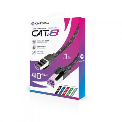 ONIVERSE C&acirc;ble r&eacute;seau Ethernet  Cat 8 RJ45 1 m connecteurs plaqu&eacute;s or Noir - Neuf