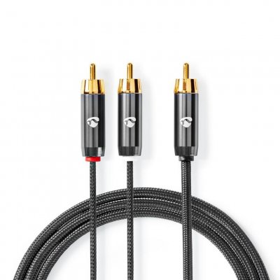 NEDIS C&acirc;ble subwoofer rca m&acirc;le vers 2x rca m&acirc;les 3,0 m gun m&eacute;tal tress&eacute;