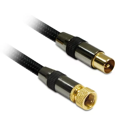METRONIC C&acirc;ble TV premium coaxial F-9.52mm m&acirc;le-m&acirc;le dor&eacute;es gaine tress&eacute;e-noir