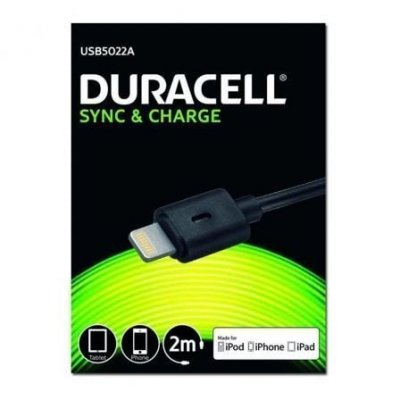 DURACELL Cable Usb Lightning  Usb5022a/ Usb Macho - Lightning Macho/ 2m/ Negro