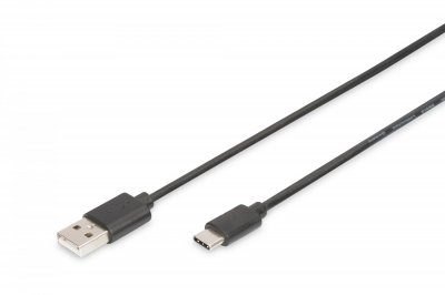 DIGITUS C&acirc;ble USB USB 2.0 USB-C m&acirc;le, USB-A m&acirc;le 1.80 m noir blind&eacute;