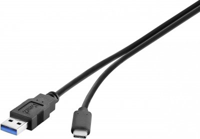 RENKFORCE C&acirc;ble USB USB 3.2 Gen1 (USB 3.0) USB-A m&acirc;le, USB-C m&acirc;le 30.00 cm noir contacts dor&eacute;s