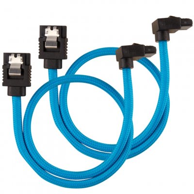 CORSAIR C&acirc;bles SATA gain&eacute;s droits vers coud&eacute;s (bleu) - 30 cm (lot de 2)