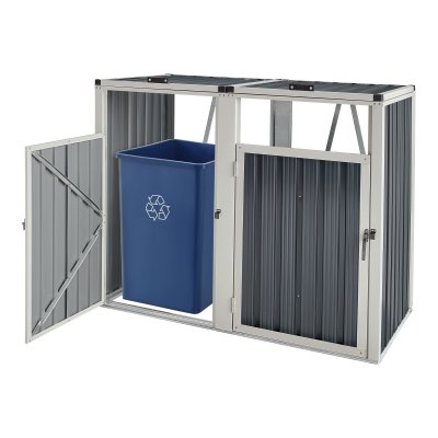 PRO.TEC Cache poubelle Tarbek 2 places avec portes &agrave; poign&eacute;e 121 x 146 x 82 cm gris anthracite